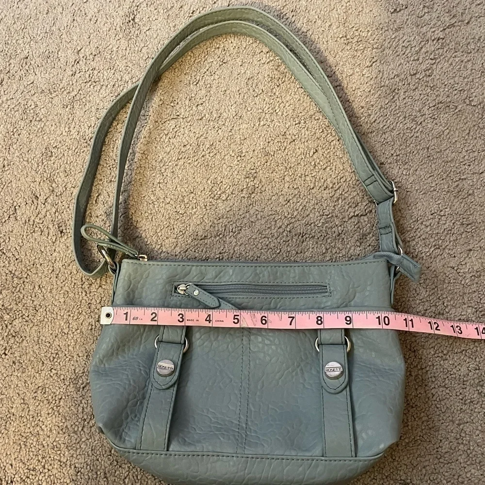 Rosetti Light Blue Crossbody Purse | Multiple Zipper Compartments | Adjustable